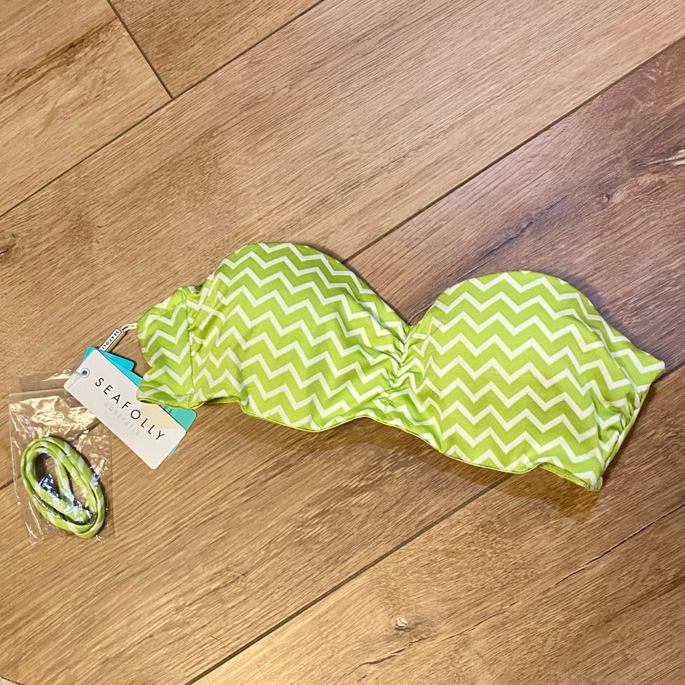 Seafolly Lime Green Chevron Print Bandeau Bikini Top